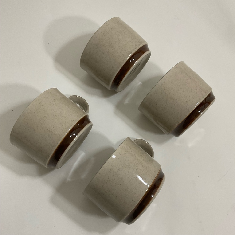 Genuine Hand Decorated  Stoneware Beige Small Beige Cups 
Set of 4